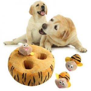    Pet Squeaky Toys Hide Seek Puzzle Plush Bee Shape Interactive Dog Cat Chew Toys