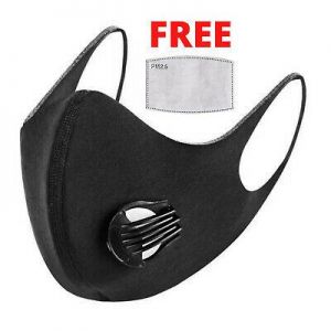    Black Face Mask with Valve and Filter, Adult Washable Facemasks, Cloth Covering